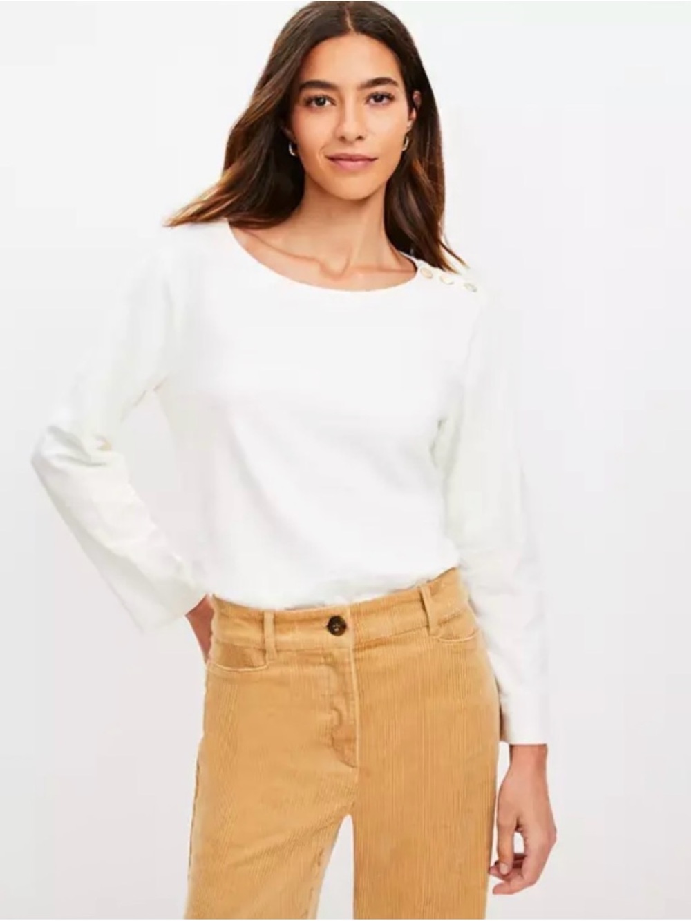 LOFT Shoulder Snap Top Whisper White Size Large